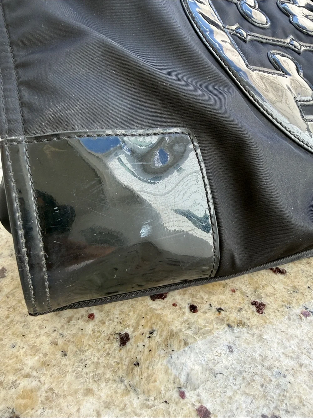 Tory Burch Black Nylon Tote with Patent Logo Detail